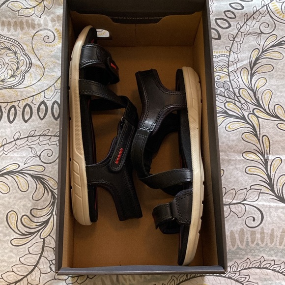 Ecco Black Bluma Flat White Heeled Top 2-Strap Velcro Sandals - Sz 6-6.5 - Picture 6 of 13